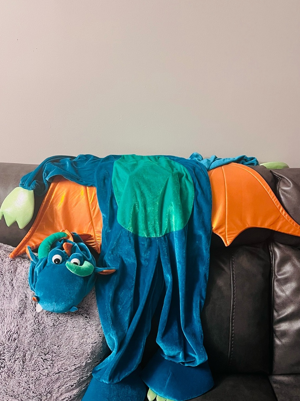 Blue and Orange Dragon Kids Costume with Green Accents 3T/4T